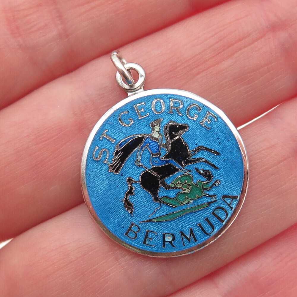 BREADNER CO. 925 Sterling Silver Vintage Enamel St. George Bermuda Charm Pendant